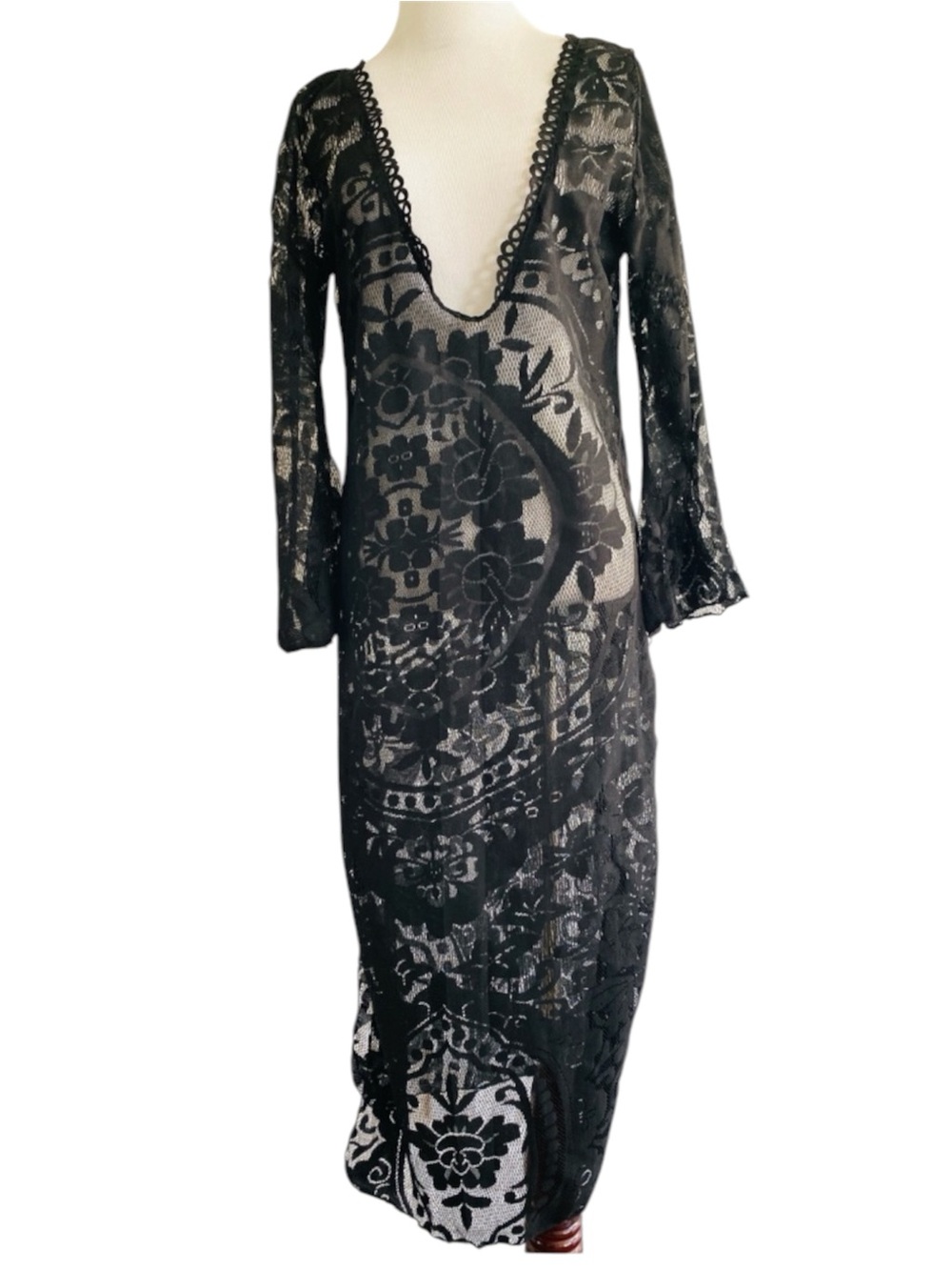 Black Lace Knit Top Textured Sheer Overlay Sheer See Through XL Boho Whimsigoth